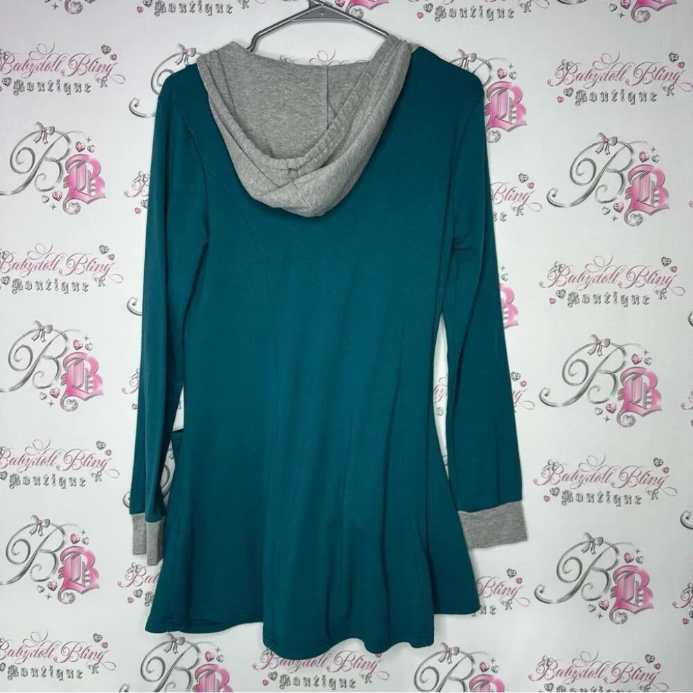 Valolia top dress style long cute hooded blue grey comfy stretchy